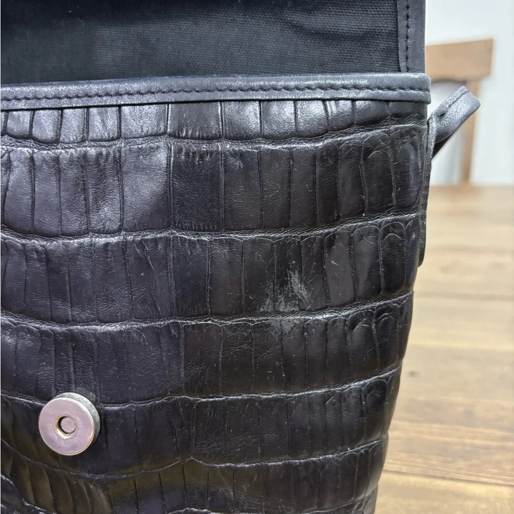 Brighton Black Croc-Embossed Leather Crossbody Bucket Bag